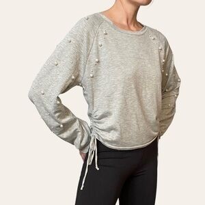 Anthropologie Skonhet Side Scrunch Gray with Pearls Crop Top 💕
